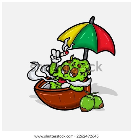 Weed Bud On Coconut Cartoon Character. Perfect for Logo and Product Label. Vectors and Illustrations.