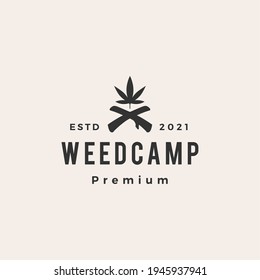 weed camp cannabis tree hipster vintage logo vector icon illustration