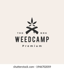 weed camp cannabis tree hipster vintage logo vector icon illustration
