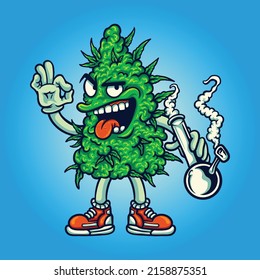 Weed cannabis plant character vape illustration for your work logo, merchandise t-shirt, stickers and label designs, poster, greeting cards advertising business company