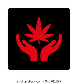 Weed Care vector icon. Style is flat rounded square button, intensive red and black colors, white background.