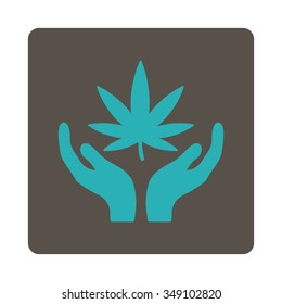 Weed Care vector icon. Style is flat rounded square button, cyan and grey colors, white background.