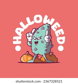 Weed character making a scary face vector illustration. Funny, mascot, brand design concept.