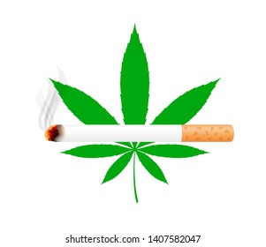 weed cigarette and cannabis leaf isolated white background, cigarettes and marijuana hemp leaf green, cigarette and hemp leaf clip art, marijuana cigarette icon