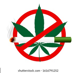 weed cigarette and cannabis leaf in stop sign, cigarettes weed and marijuana hemp leaf in warning signs, cigarette and hemp leaf clip art, marijuana cigarette for icon