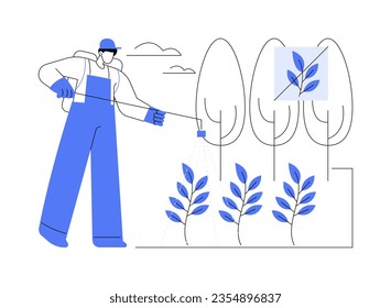 Weed control abstract concept vector illustration. Farmer with sprayer kills weed, ecosystem restoration, ecological disaster, environmental problem, agriculture maintenance abstract metaphor.