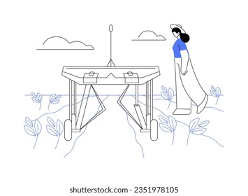 Weed control robots abstract concept vector illustration. Group of people using robotic machine to reduce weed, modern farming technology, agriculture innovation industry abstract metaphor.