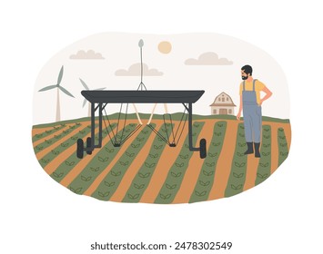 Weed control robots isolated cartoon vector illustrations. Farmer using robot to control weed, agriculture industry, smart farming, improve yield and reduce environmental risks vector cartoon.