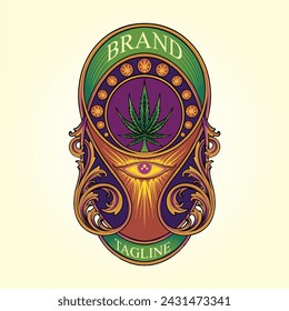 Weed elegance art nouveau classic frame vector illustrations for your work logo, merchandise t-shirt, stickers and label designs, poster, greeting cards advertising business company or brands