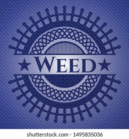 Weed emblem with denim texture. Vector Illustration. Detailed.