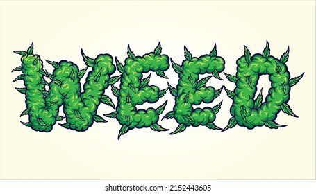 Weed font lettering with smoke effect vector illustrations for your work logo, merchandise t-shirt, stickers and label designs, poster, greeting cards advertising business company or brands