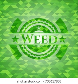 Weed green emblem with mosaic background