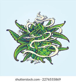 Schachtblattpflanze und Cannabis-Raucheffekt-Logo-Illustrationen für Ihr Arbeitslogo, Handelsartikel-T-Shirt, Aufkleber und Etikettendesigns, Poster, Grußkarten-Werbung Firmenmarken