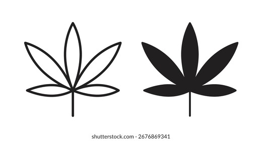ícone de maconha no fundo branco. ícone definido em contorno preto e preenchimento
