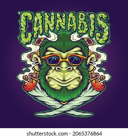 Weed Joint Cool Monkey Cannabis Vector illustrations for your work Logo, mascot merchandise t-shirt, stickers and Label designs, poster, greeting cards advertising business company or brands.