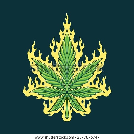 weed leaf burning trippy mascot illustration for tshirt design, logo, or stickers