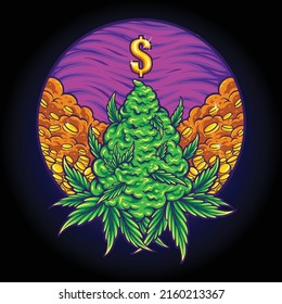 Weed leaf with cash money vector illustrations for your work logo, merchandise t-shirt, stickers and label designs, poster, greeting cards advertising business company or brands