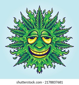 Weed leaf cute emoji smile vector illustrations for your work logo, merchandise t-shirt, stickers and label designs, poster, greeting cards advertising business company or brands