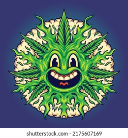 Weed leaf cute emoji with smoke bubble vector illustrations for your work logo, merchandise t-shirt, stickers and label designs, poster, greeting cards advertising business company or brands