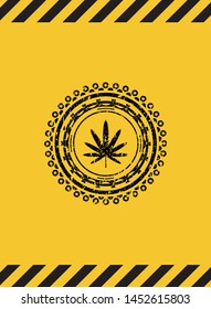 weed leaf icon black grunge emblem with yellow background. Vector Illustration. Detailed.