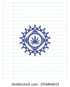 Unkrautblattsymbole zeichnen mit Pen-Effekt. Blaue Tinte. Vektorgrafik. Detaillierte Angaben. 