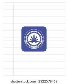 emblema del icono de la hoja de hierba con efecto de pluma. Tinta azul. Ilustración vectorial. Detallado. 