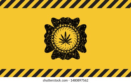 weed leaf icon grunge warning sign emblem. Vector Illustration. Detailed.