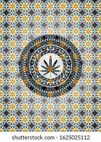 weed leaf icon inside arabesque emblem. arabic decoration.
