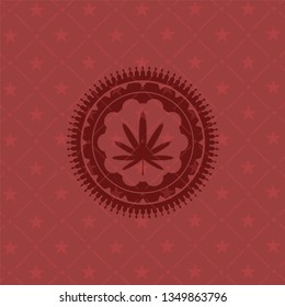 weed leaf icon inside badge with red background