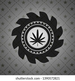 weed leaf icon inside black emblem. Vintage.