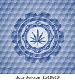 weed leaf icon inside blue hexagon badge.