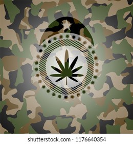 weed leaf icon inside camo emblem