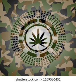 weed leaf icon inside camo texture