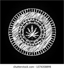 weed leaf icon inside chalk emblem