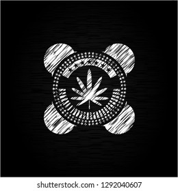 weed leaf icon inside chalkboard emblem