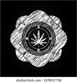 weed leaf icon inside chalkboard emblem