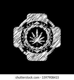 weed leaf icon inside chalkboard emblem