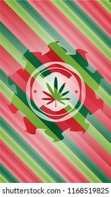 weed leaf icon inside christmas emblem background.
