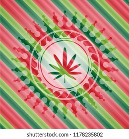 weed leaf icon inside christmas style emblem.