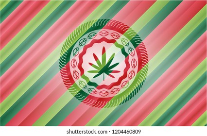 weed leaf icon inside christmas colors emblem.