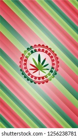 weed leaf icon inside christmas emblem.