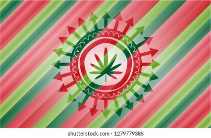 weed leaf icon inside christmas style emblem.