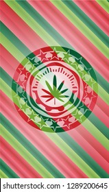 weed leaf icon inside christmas emblem background.