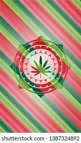 weed leaf icon inside christmas colors style emblem.