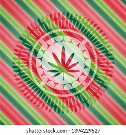 weed leaf icon inside christmas colors style emblem.