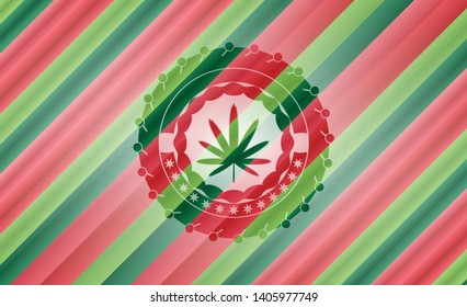 weed leaf icon inside christmas badge.