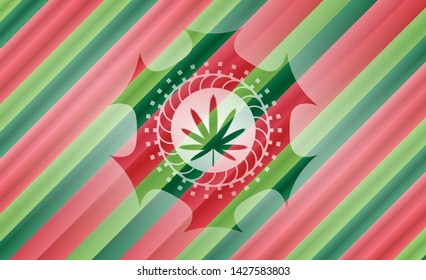 weed leaf icon inside christmas badge.