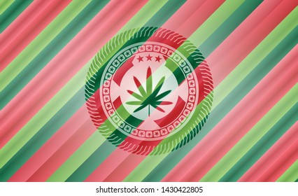 weed leaf icon inside christmas badge background.