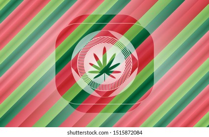 weed leaf icon inside christmas colors style emblem.