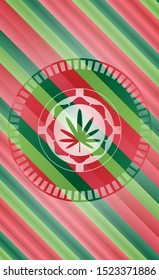 weed leaf icon inside christmas colors style emblem.